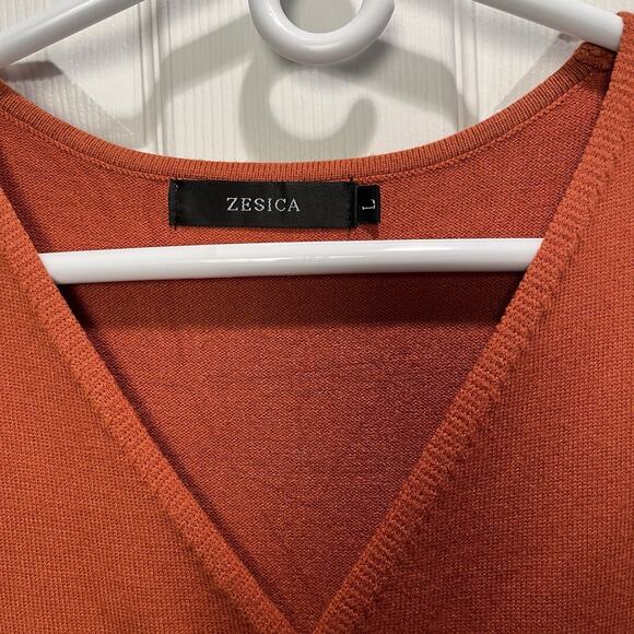 Zesica Orange L Ribbed Thick Knit Ribbed A Line Midi Sweater Tie Dress Office - Picture 4 of 11